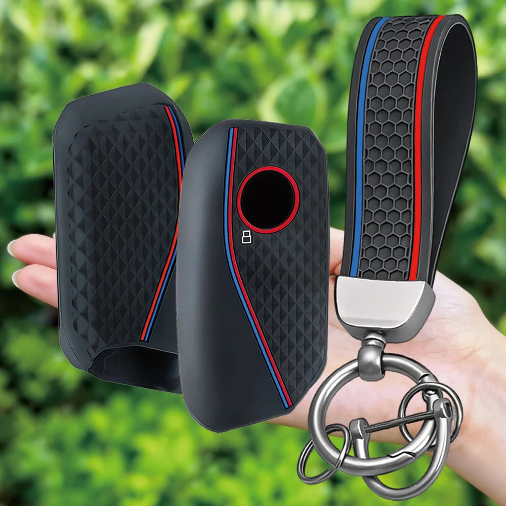 Keychain For BMW Ix I4 X7 Xm X7 X6 X5 X1 IX1 X4M 2022 2023 3 Button Silicone Remote Key Fob Ring Shell Case Cover Shell Holder