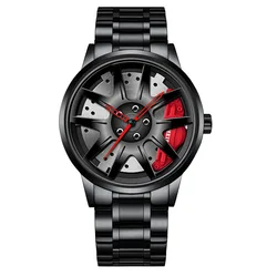 New Men Top Big Leather Watches Men Car Wheel Hub Stainless Steel Quartz Watch For Male Military Sports Watch Relogio Masculino