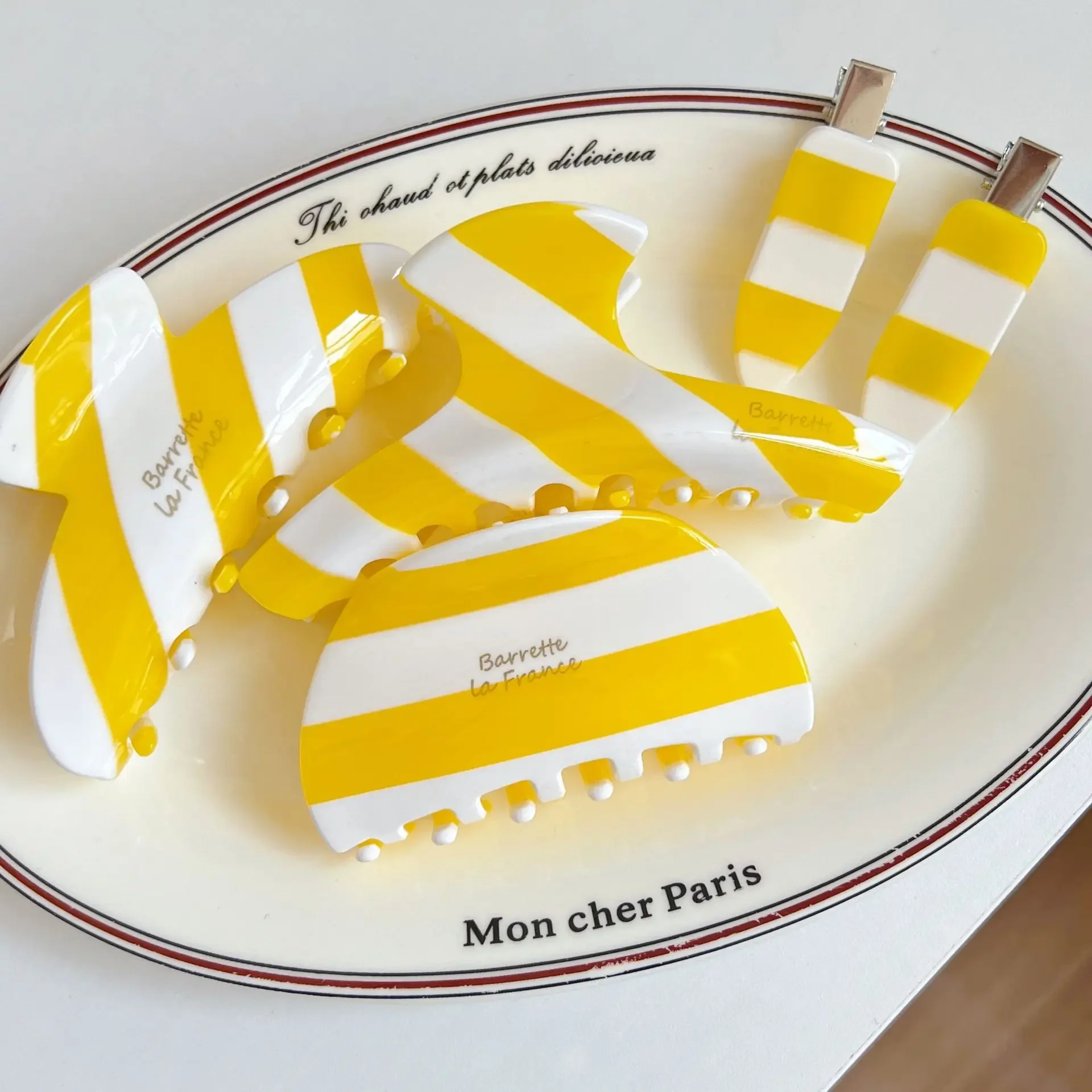 

YHJ летняя желтая полосатая заколка для волос во французском стиле ретро ацетатный зажим INS простые модные заколки для волос в форме краба аксессуары для волос для женщин