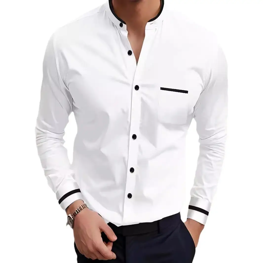 롱 슬리브 남성 셔츠, 케이트 스플라이싱 디자인, 순면 통기성, 젊은 감각의 캐주얼 버튼업