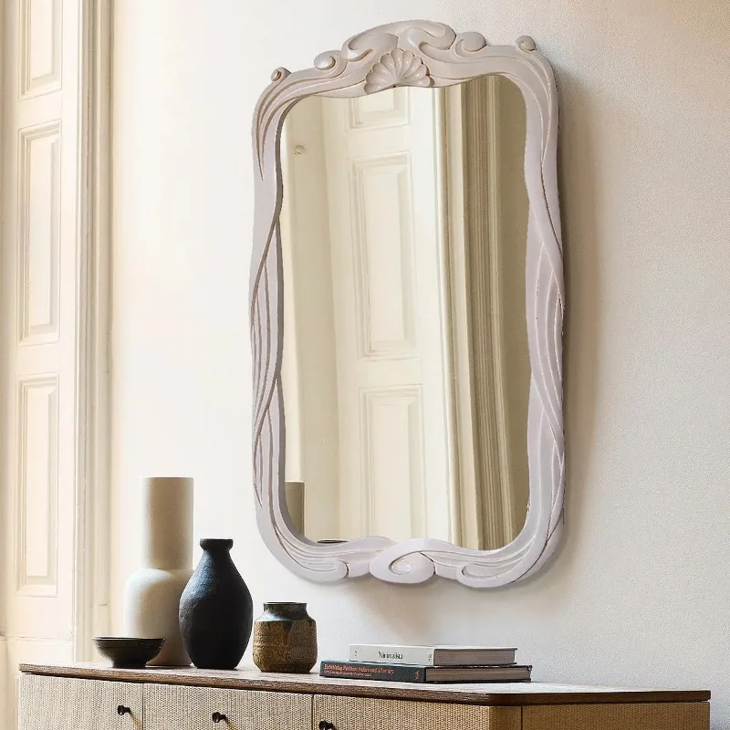 Italian light luxury square carved makeup mirror retro high value decorative mirror home living room entrance wall wall hanging