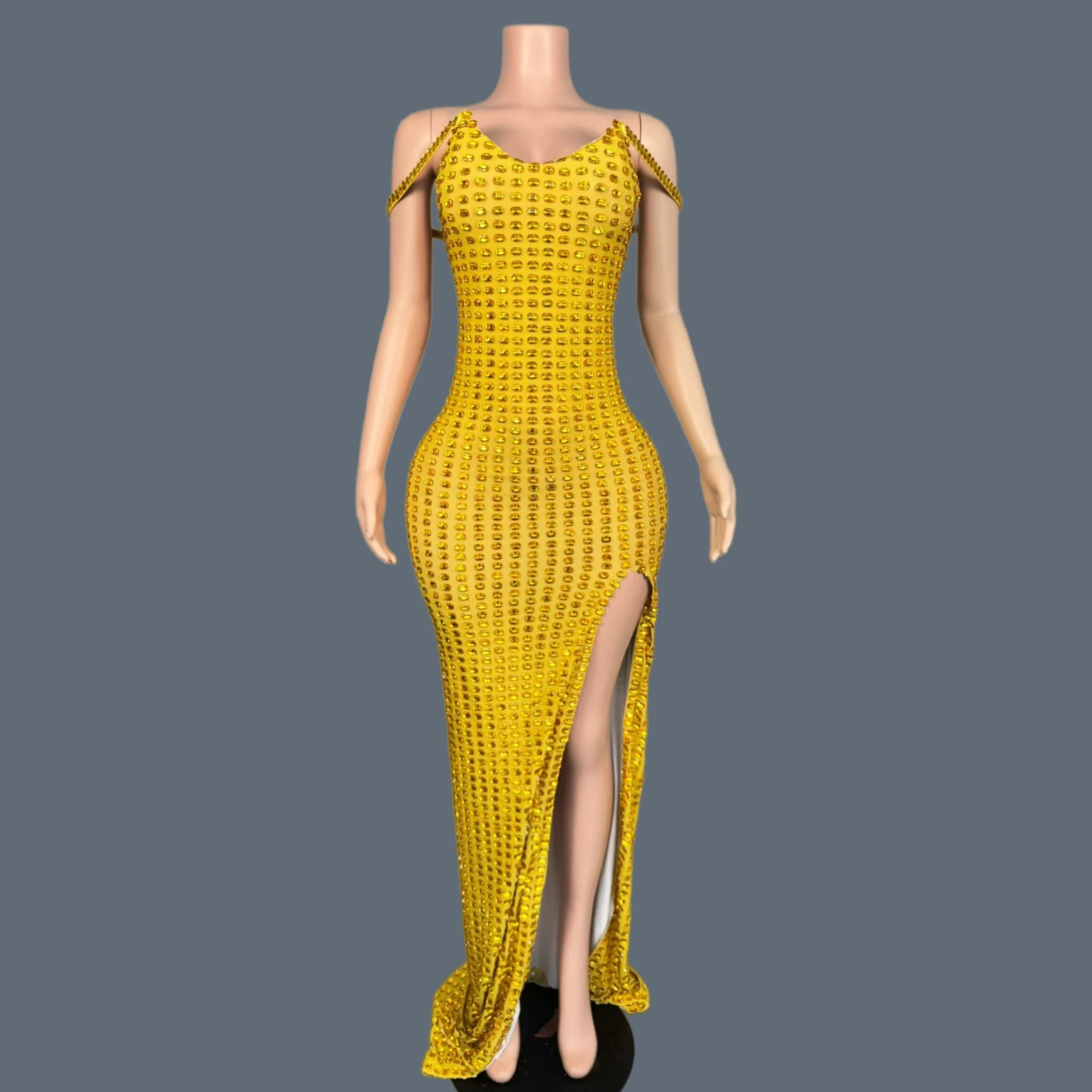 

Golden Strapless Elegant Evening Gown Birthday Celebrate Prom Wear Yellow Theme Party Side Slits Sexy High-end Long Dress Kaijia