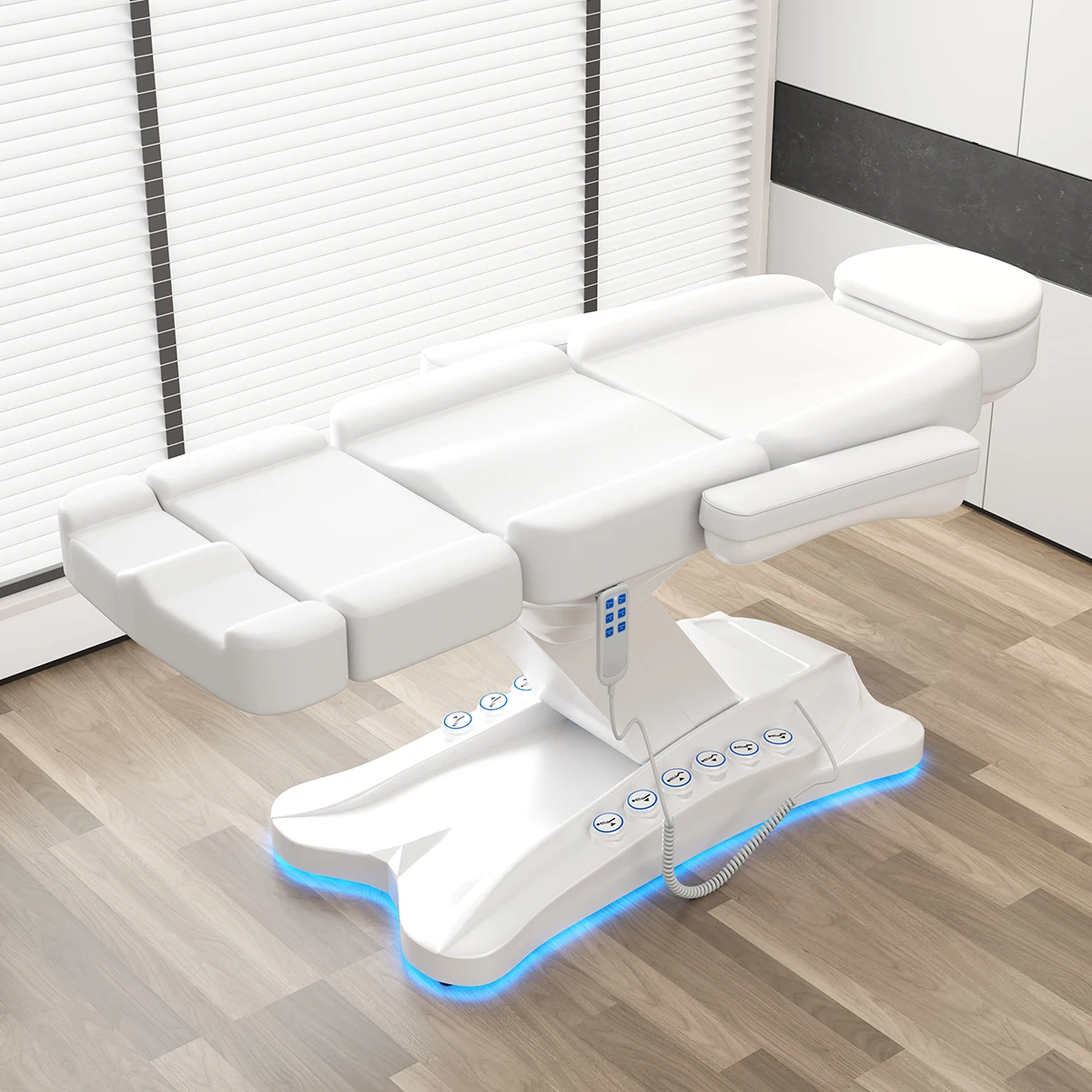 3 Motor Electric Beauty Bed with Adjustable Headrest and Leg Rest, White Massage Spa Treatment Bed with LED Light for Salon