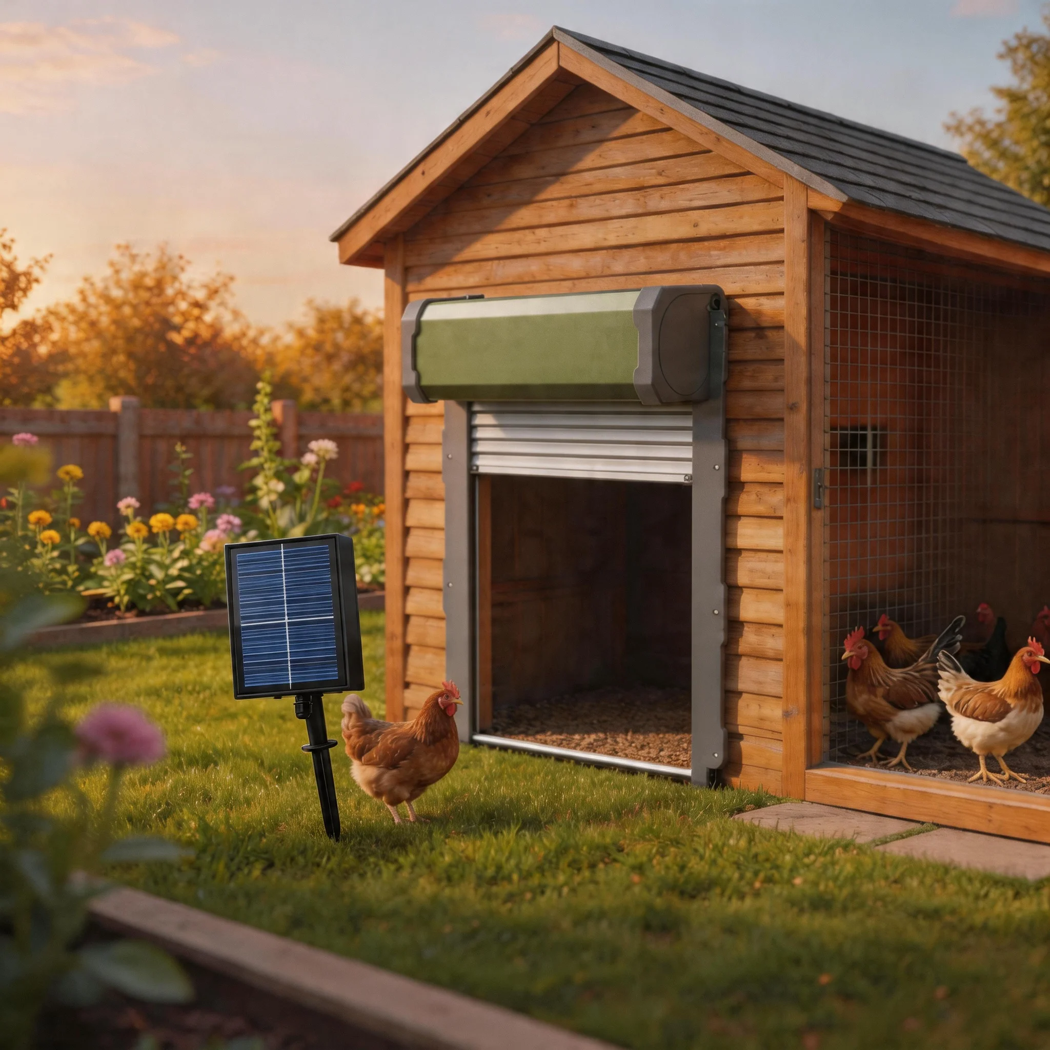 Porte automatique de poulailler à énergie solaire, portes de poulailler en aluminium avec chargement USB et minuterie, protection intelligente anti-pincement, étanche