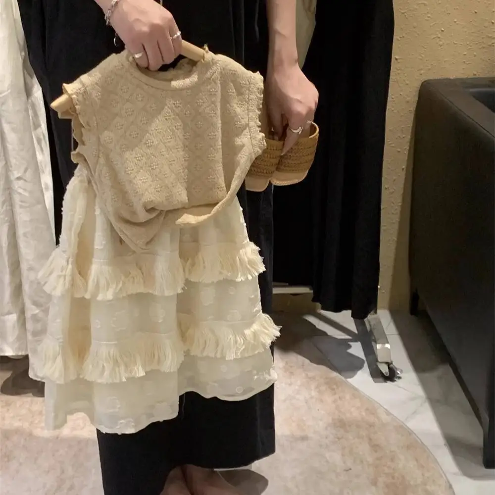 

Summer Baby Set New Girl's Lace Vest Tassel Half Skirt 2-piece Set Children's Jacquard Sleeveless Skirt Set