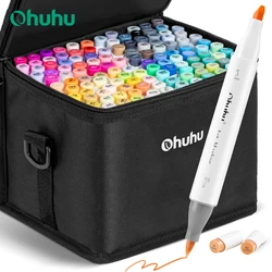 Ohuhu-Ensemble de stylos marqueurs Honolulu, 120 couleurs, marqueurs dcArt, pointes de touristes illables quotidiens, croquis, dessin, manga, fournitures d'art scolaire