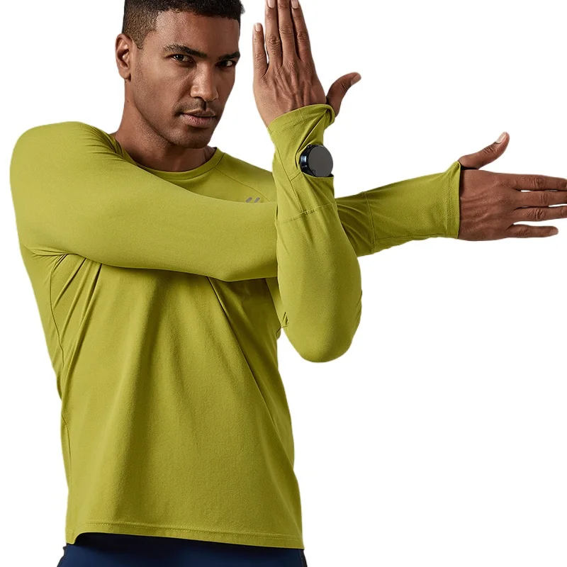 Men's Long Sleeve Sports T-shirt With Thumb Hole Warmer Running Male Training Hiking Fitness Clothing Quick Dry Breathable