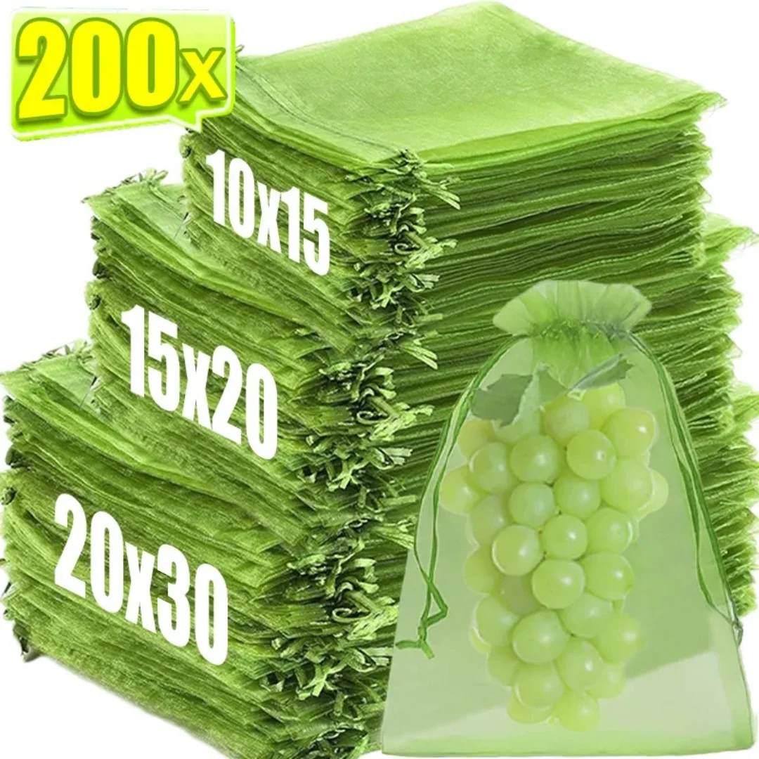 Fruit Protection Bags Plant Grow Netting Bag with Drawstring Insect-proof Anti-Bird Mesh Bag Gauze Pouch Vegetable Cover