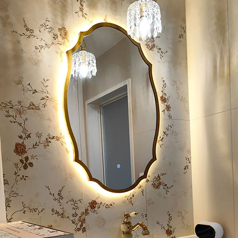 Miroir de maquillage rétro, miroir décoratif à cadre en bois, miroir mural lumineux tricolore, miroir de salle de bain avec fonction désembuage