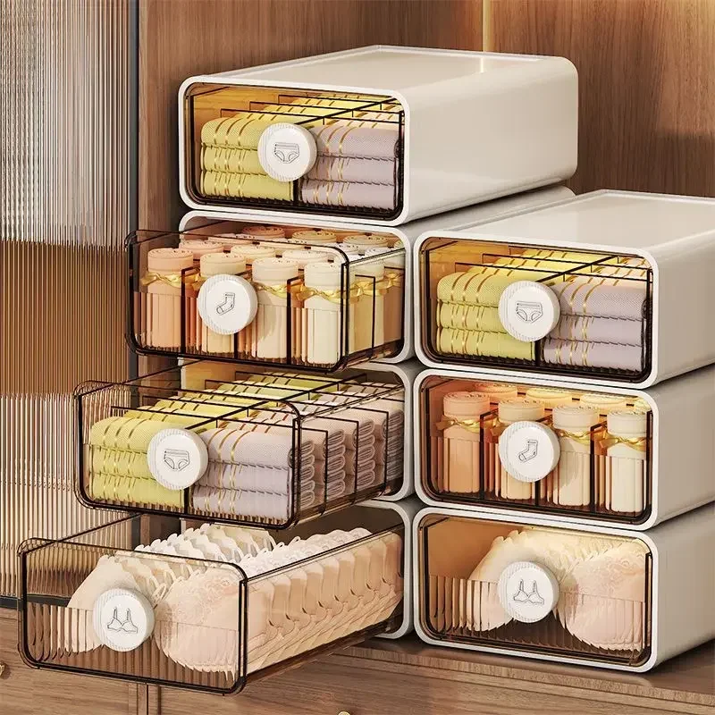 

Eco-Friendly Thickened Drawer Style Plastic Storage Box Wood Organiser for Underwear Socks Packaging Cloths Container