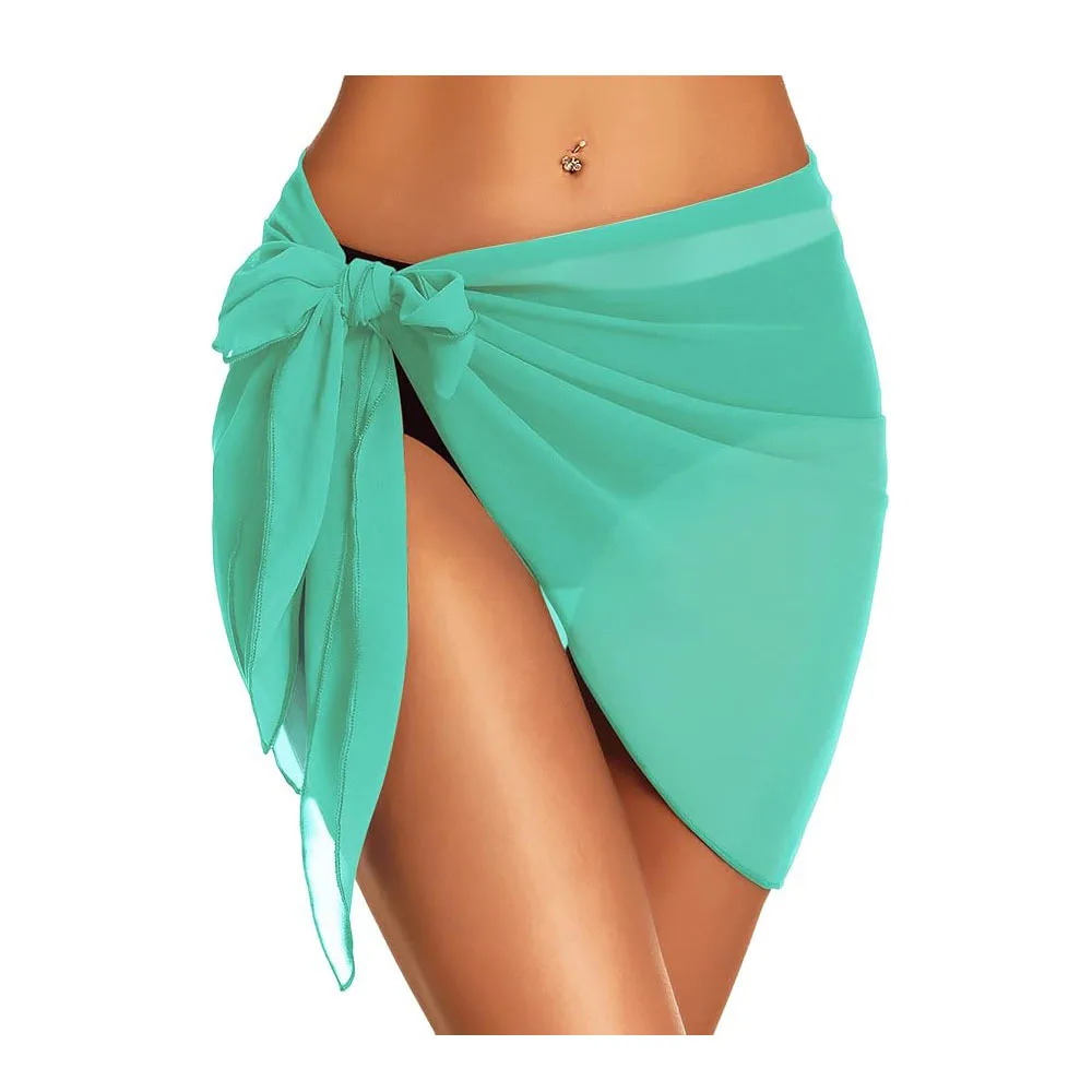 Vestido de praia feminino mini saia cover-up cor sólida blusa sexy chiffon saia biquíni xale diário 2025