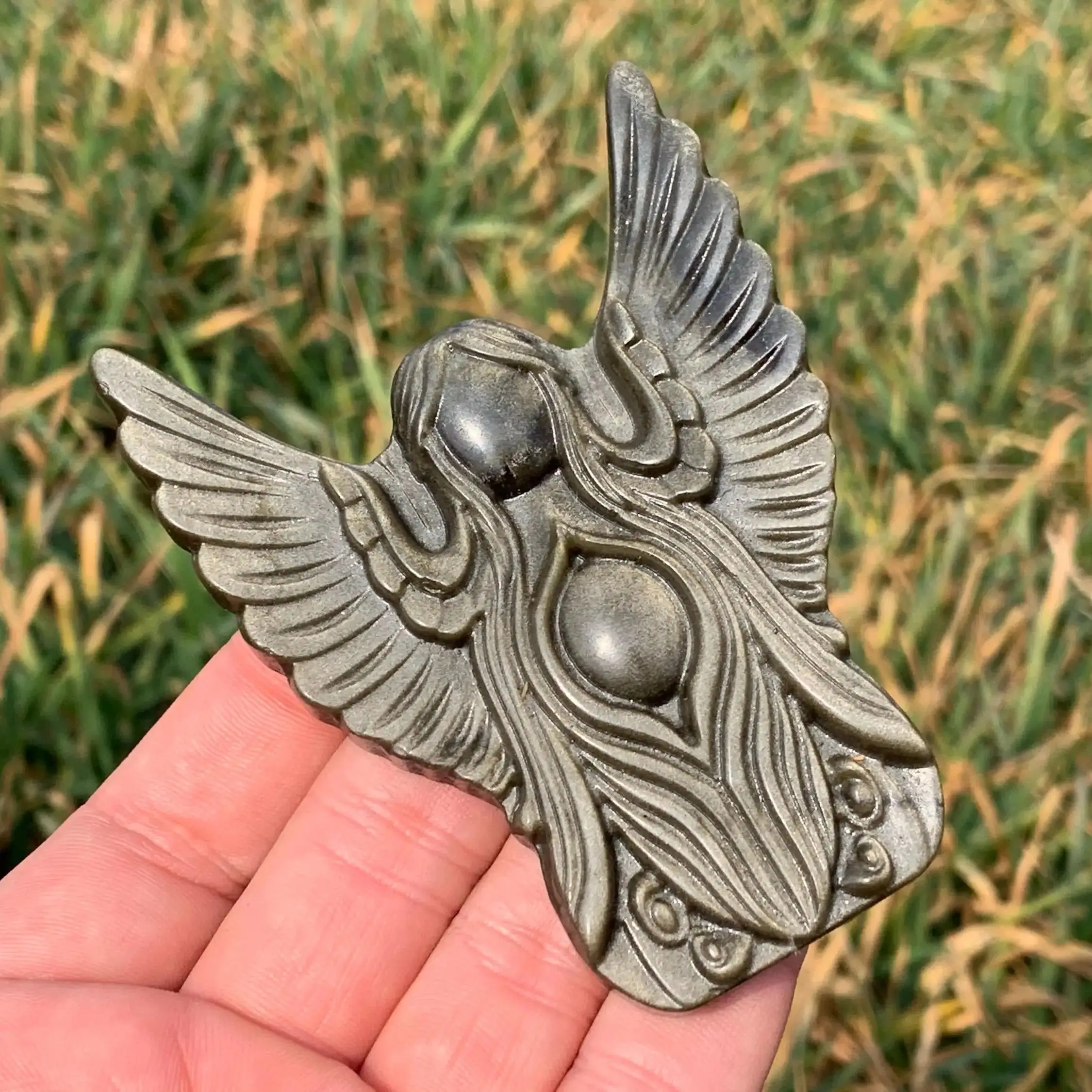 1pc Silvery/Golden Obsidian Moon and Star Carving - Bohemian Home Decor for Christmas, Thanksgiving, Halloween, Easter, Birthday