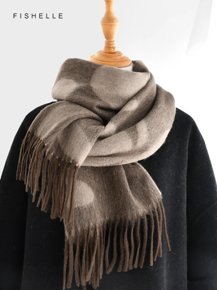 New coffee jacquard 100% wool scarf winter luxury gifts for women's shawl soft warm wraps neckerchief fashion accessories