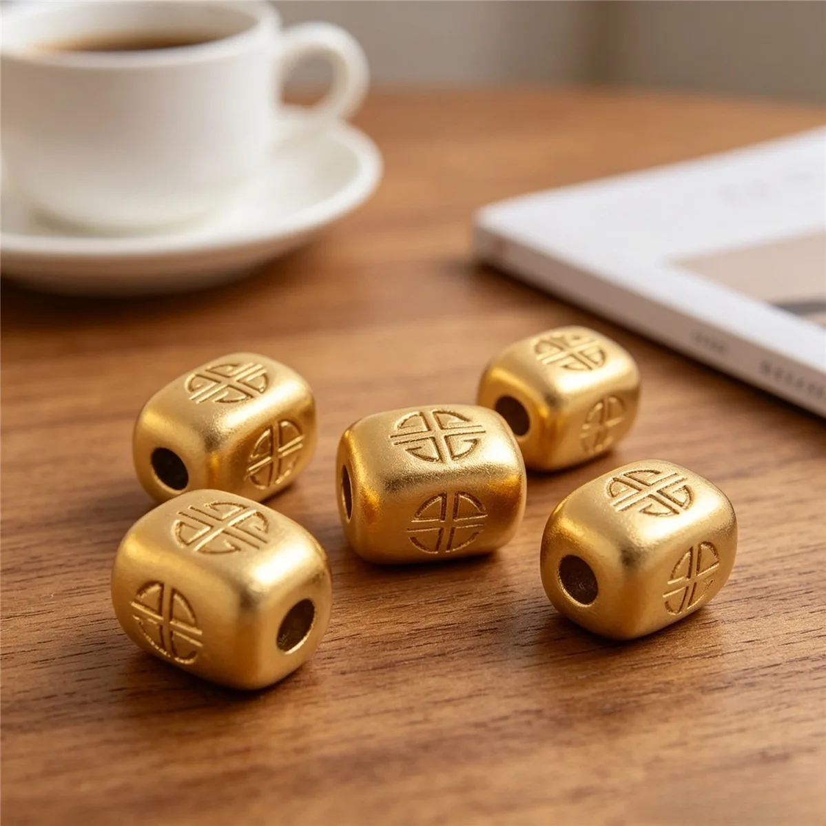 Brass Gold Plated Fu Character Rectangle Tube Spacer Beads DIY Bracelet Loose Jewelry Findings