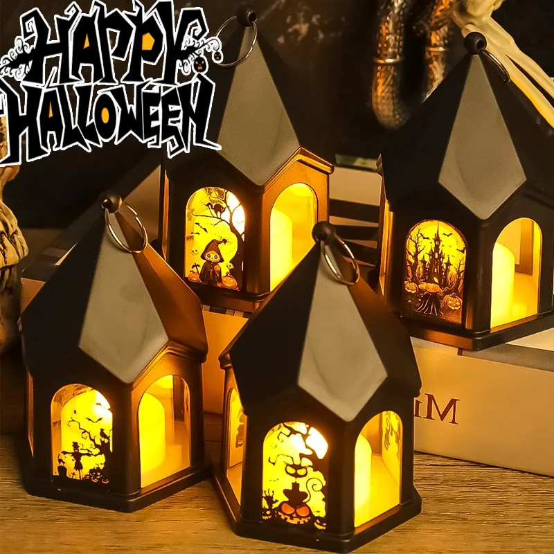 Halloween Handheld Lights Halloween Castle Pumpkin Ghost Lantern Wind Lamp Halloween Decor Night Lights Wind Lantern Ornaments