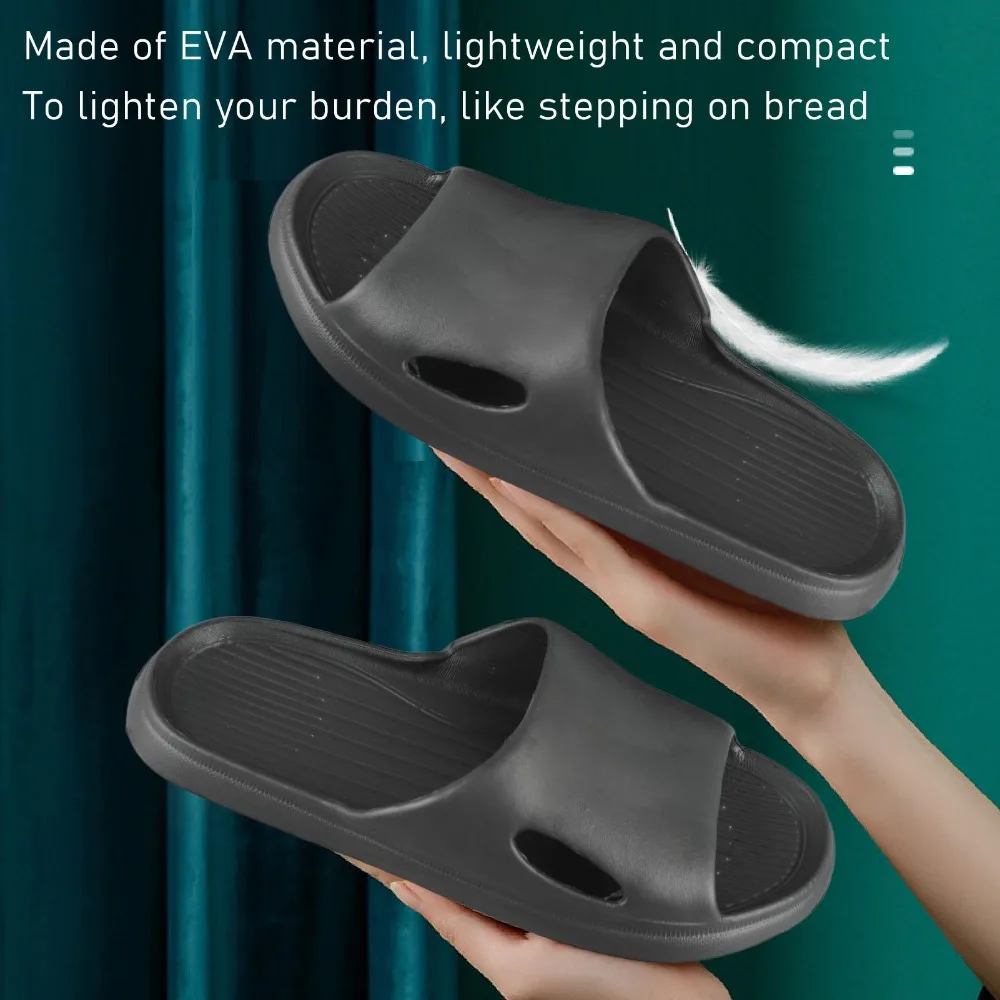 1 Pair Black Shower Slippers Indicated Size 44-45 EVA Bathroom Sandals for Indicated Size: 44-45 Suitable Size: 43-44
