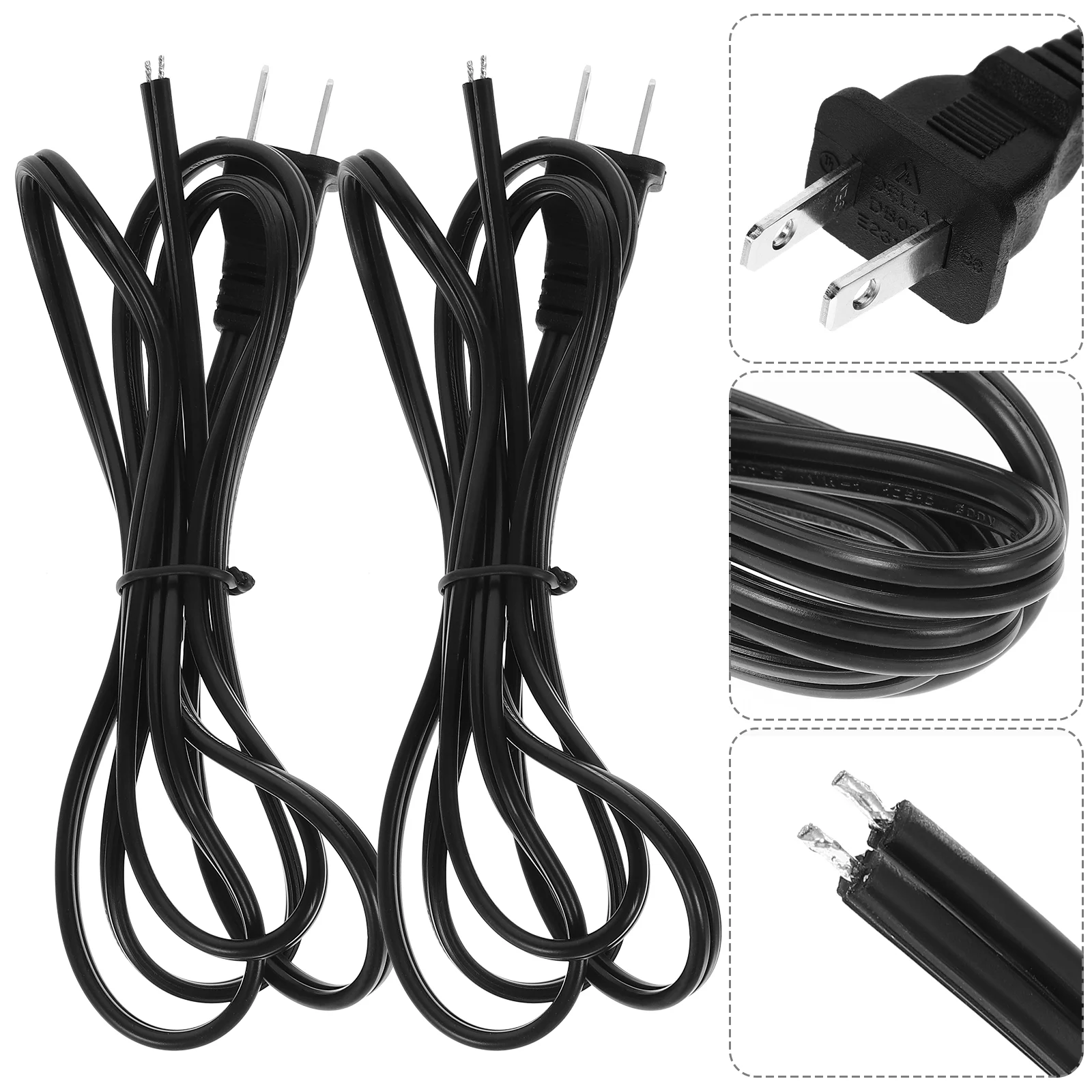 2 Pcs Strip The Power Cord Extension Prong Plug Replacement Electric Blanket Electrical Appliance