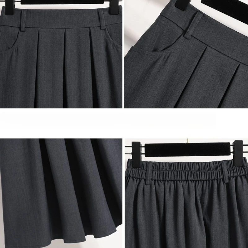 Solid Versatile Medium Length Pleated Skirt 2025 Plus Size Skirts A-Line Maxi Gown Spring Autumn New Half-length Umbrella Skirt