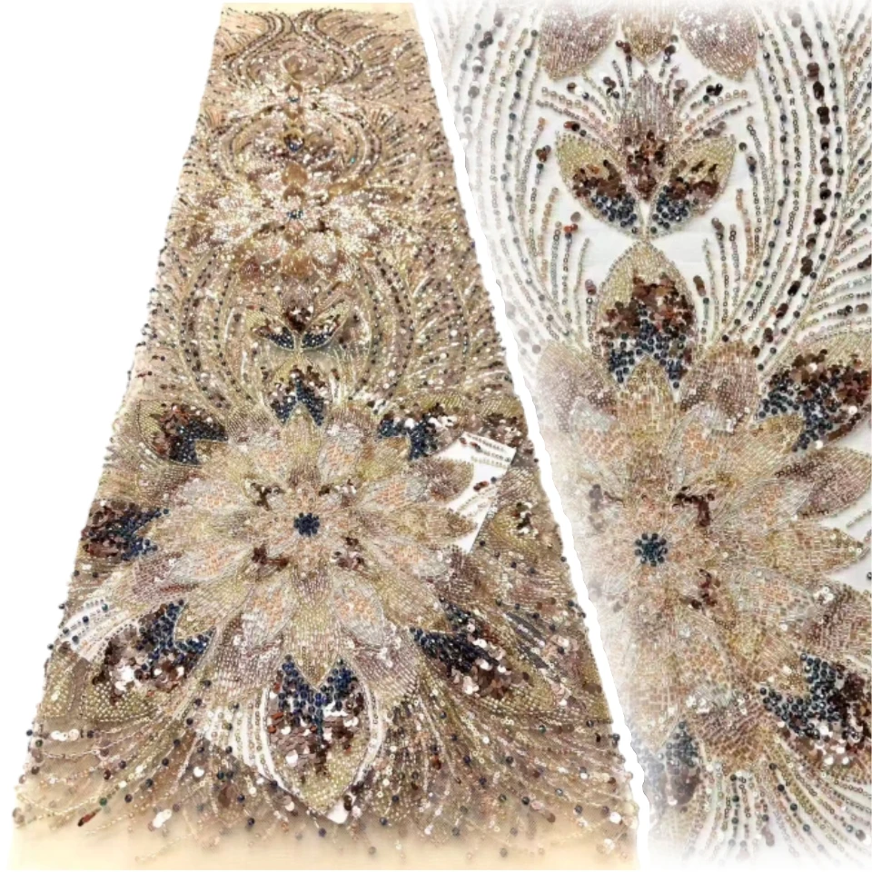 

Французская сетка, свадебная кружевная ткань, бусины, африканское кружево с блестками, 2026, горячая распродажа, нигерийские бусины для женщин, свадебное платье, 5 ярдов 1817