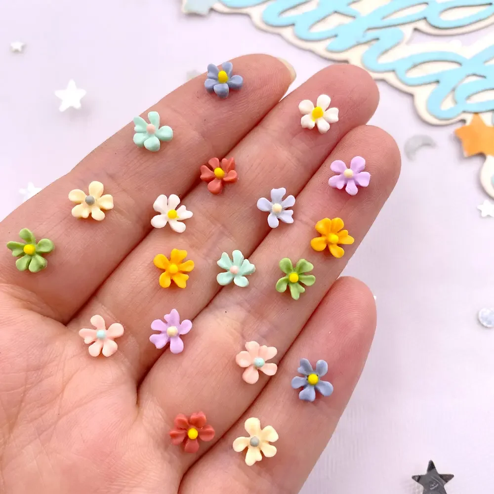 100Pcs 7mm Resin 3D Colorful Mini Osmanthus Flower Gems Flatback Stone Figurine Scrapbook Wedding Applique Nail Art Decor Crafts