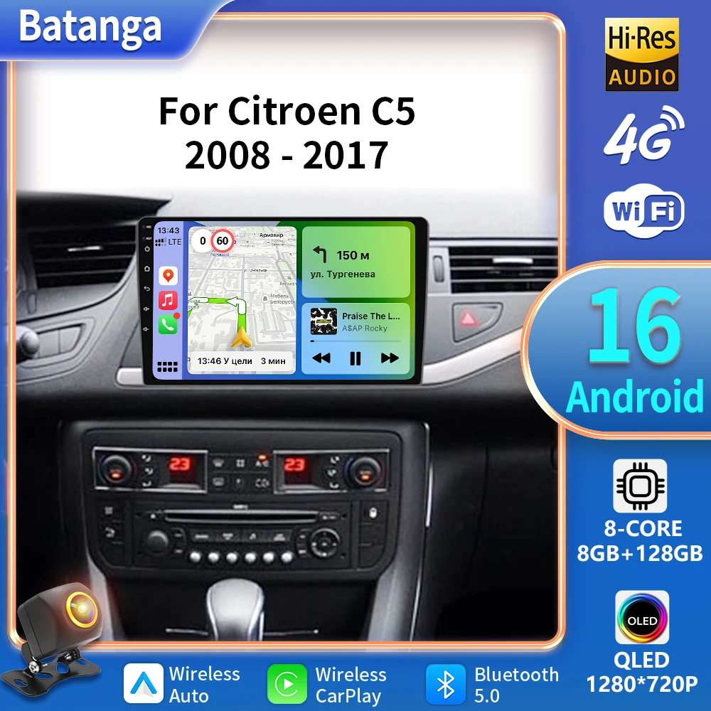 Android 16 Carplay Car Radio Multimedia For Citroen C5 2008 2009 2010 -2017 navigation video DVD Autoradio Stereo 2din Head Unit