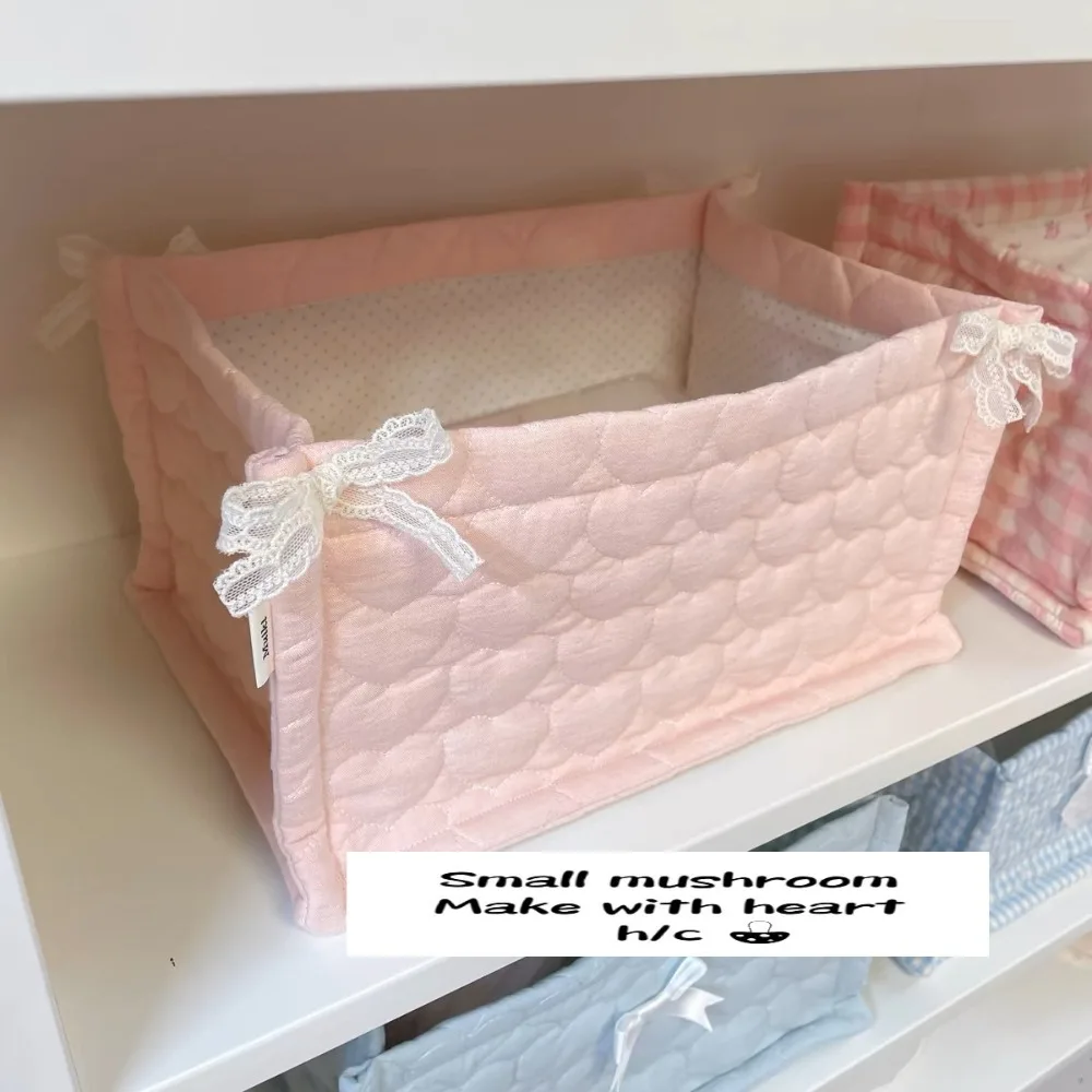 Ins Square Storage Basket Flower Cotton Sorting Basket Lace Stripe Desktop Box Home Supplies