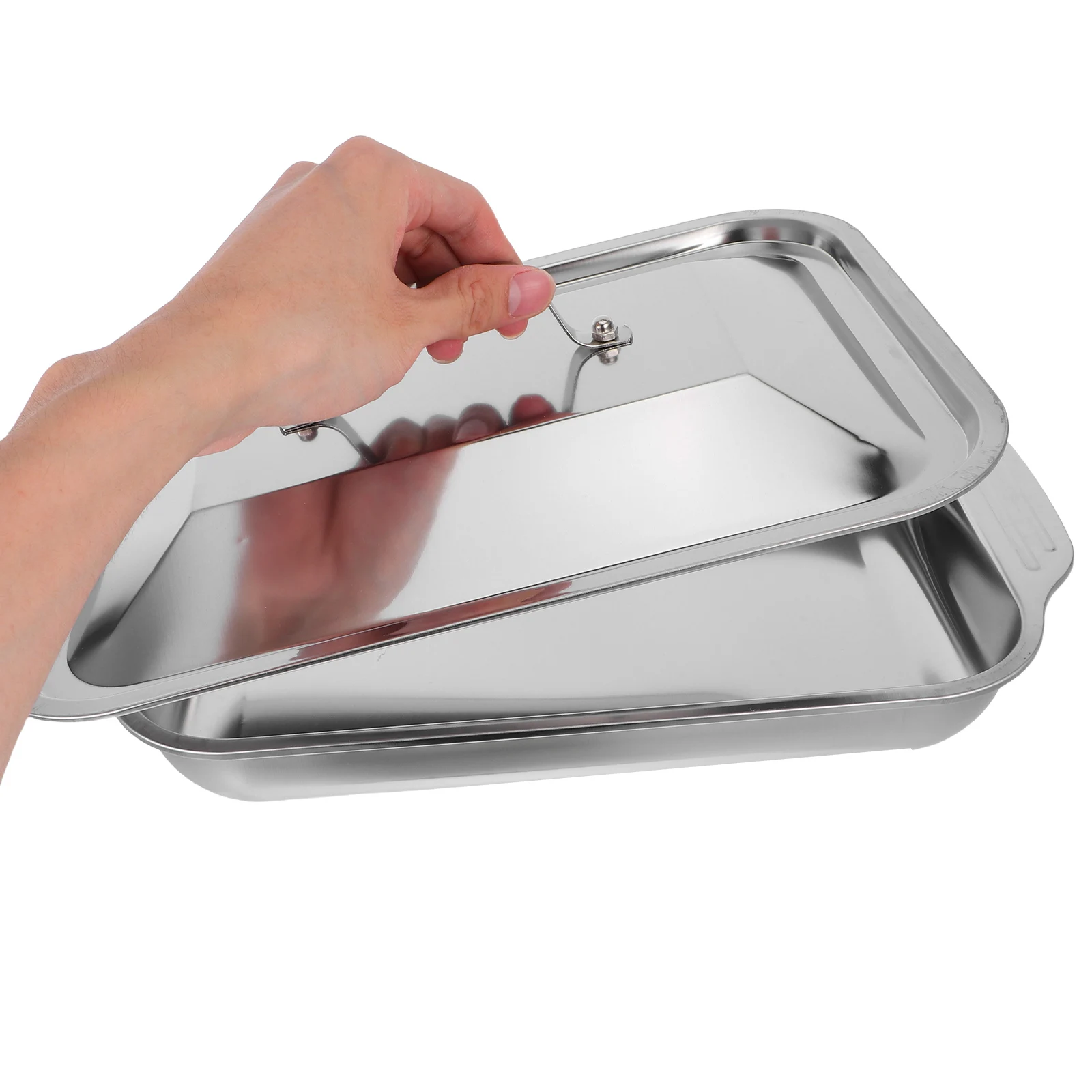 

Stainless Steel Grilled Fish Plate Tray Deep Baking Pan Roaster with Lid Roasting