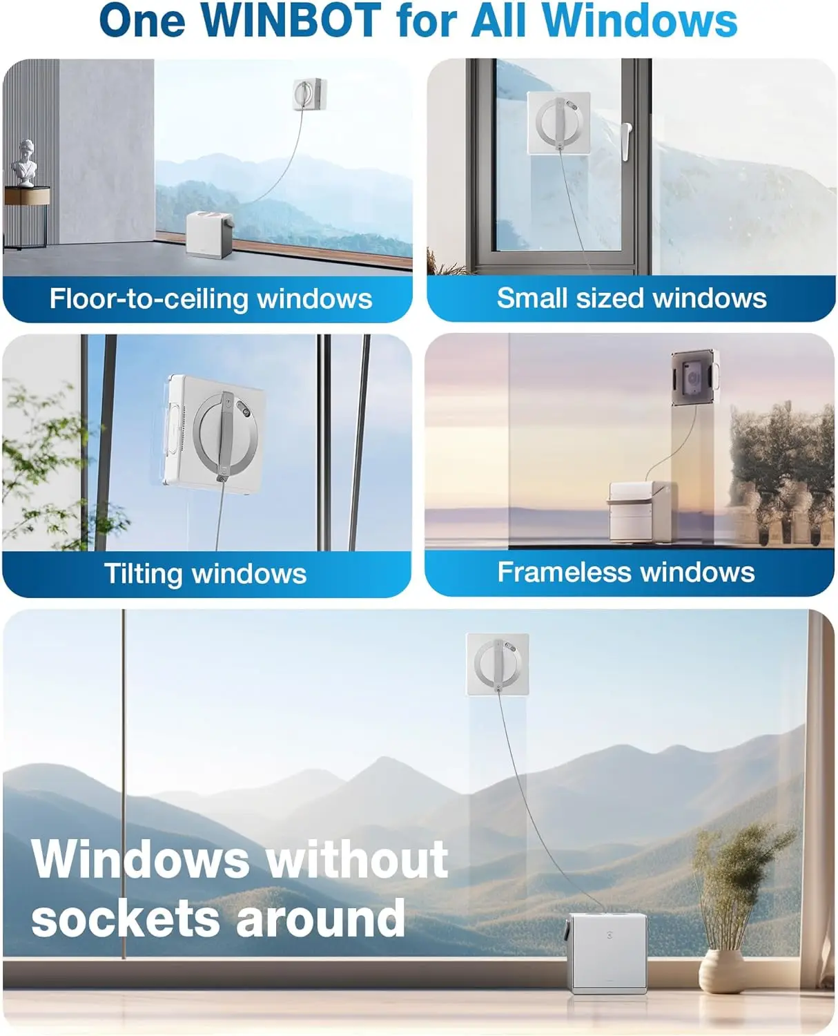STLF ECOVACS Winbot W2 Omni Electric Window Cleaner Portable Robot Intelligent SLAM 4.0 Path Planning 5500Pa Suction Power