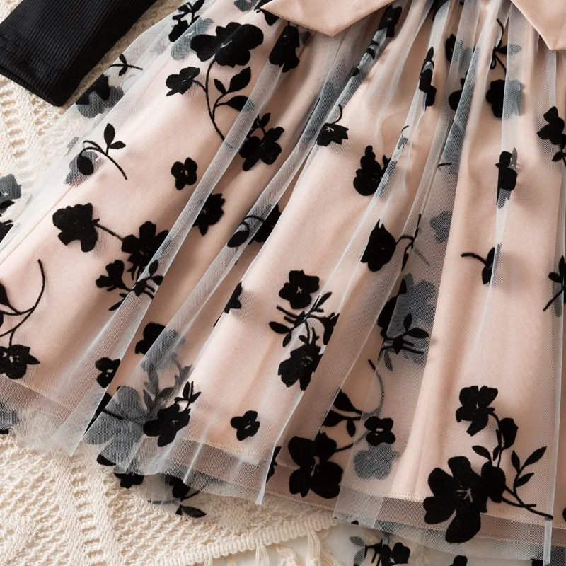 Robe de princesse à manches longues pour filles, tenue d'automne, à la mode, mignonne, imprimé floral, vêtements de fête pour enfants ‌   Cadeau de robe