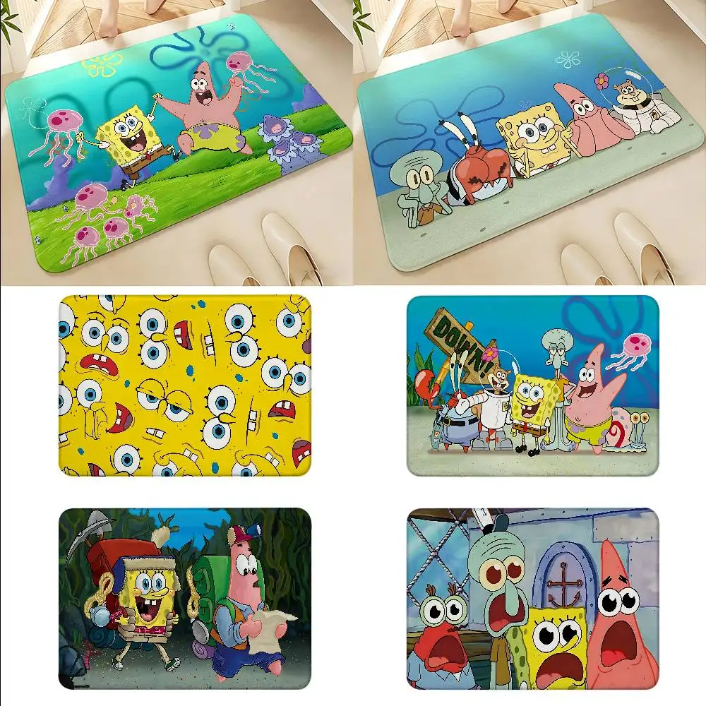 Cute S-SpongeBobs Square-Pants Floor Mats Home Laundry Rug Carpet For Living Room Decor Lounge Area Anti-slip Foot Mat Entrance