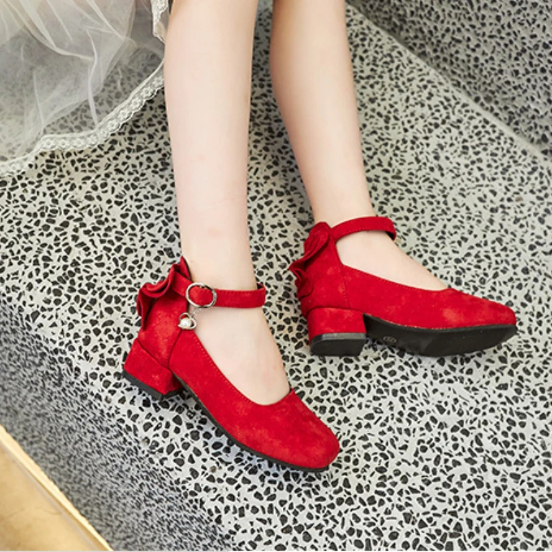 Little Girls Leather Shoes High Heel Baby Girls Party Shoes Bowknot Kid High Heel Shoes for 2023 Spring Princess Pink Shoes PU