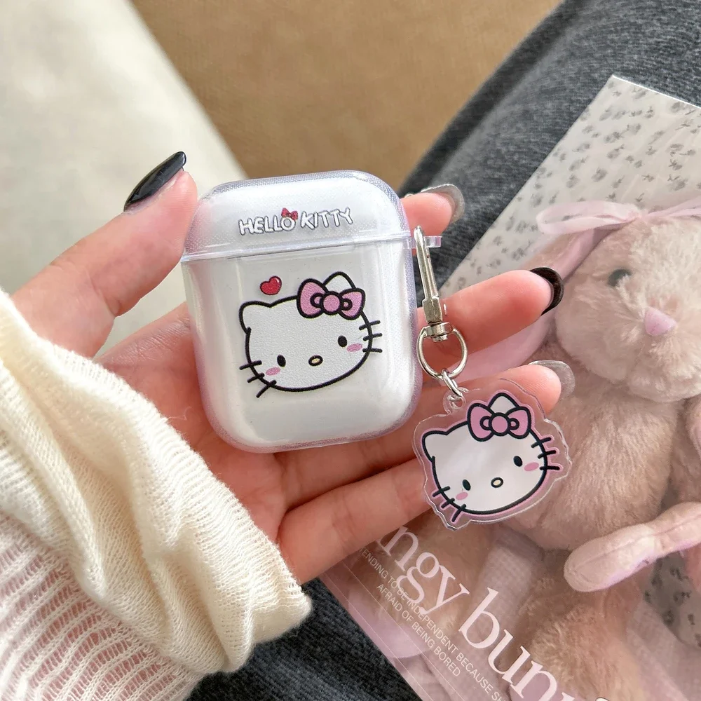 에어팟 4 2 3 1 프로 2 3용 귀여운 산리오 헬로키티 무선 블루투스 이어폰 보호 투명 케이스 펜던트 포함