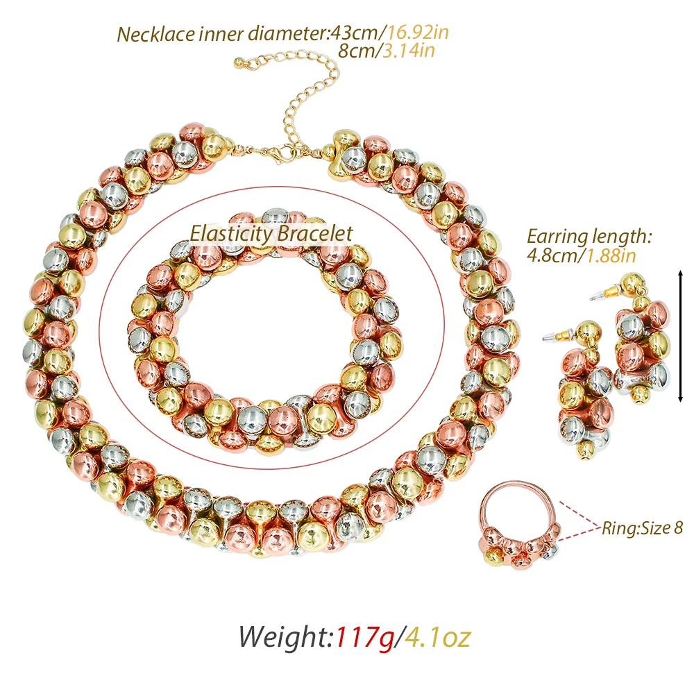 GZJPEI 2026 New Tri-color Jewelry Set Chunky Smooth Beads Jewelry For Women Birthday Gifts Bridal Wedding Party Jewellery