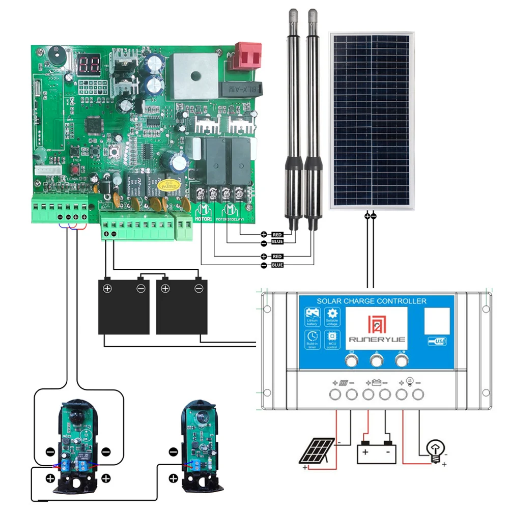 FULL SET OF PKM-C01-L SWING ARM AUTO GATE SYSTEM - Solar Lighting Dual Stout Swing Auto Garage Door Opener Closer