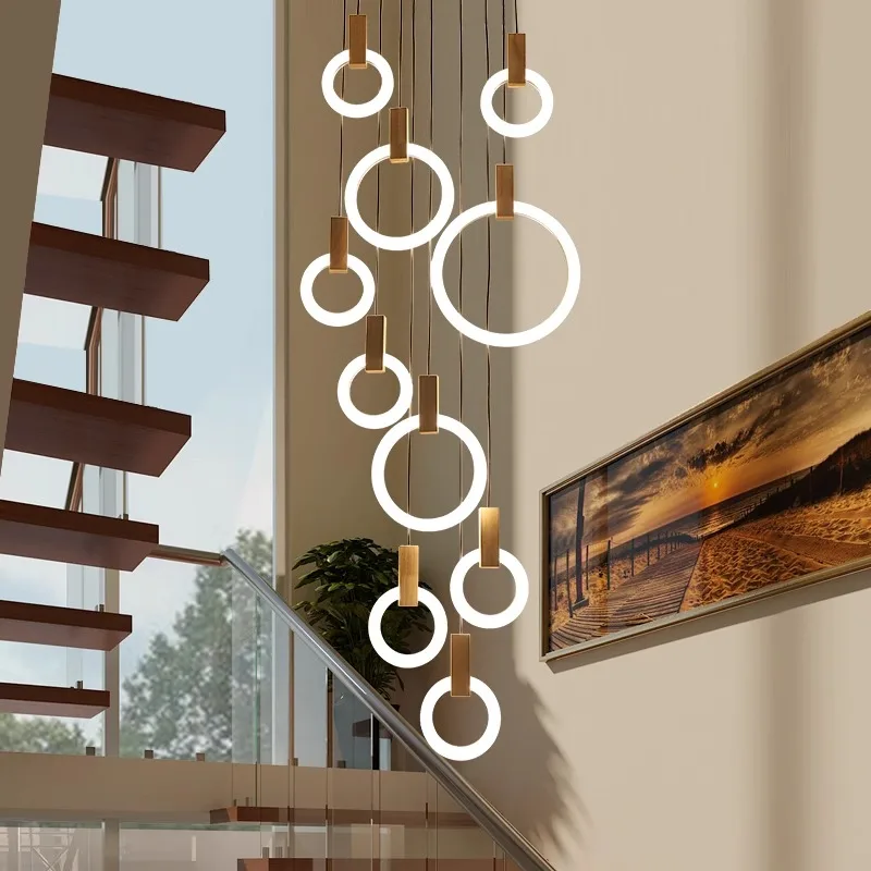 

Stair pendant light, hollow long pendant light, luxury villa duplex building, Nordic living room light, loft pendant light
