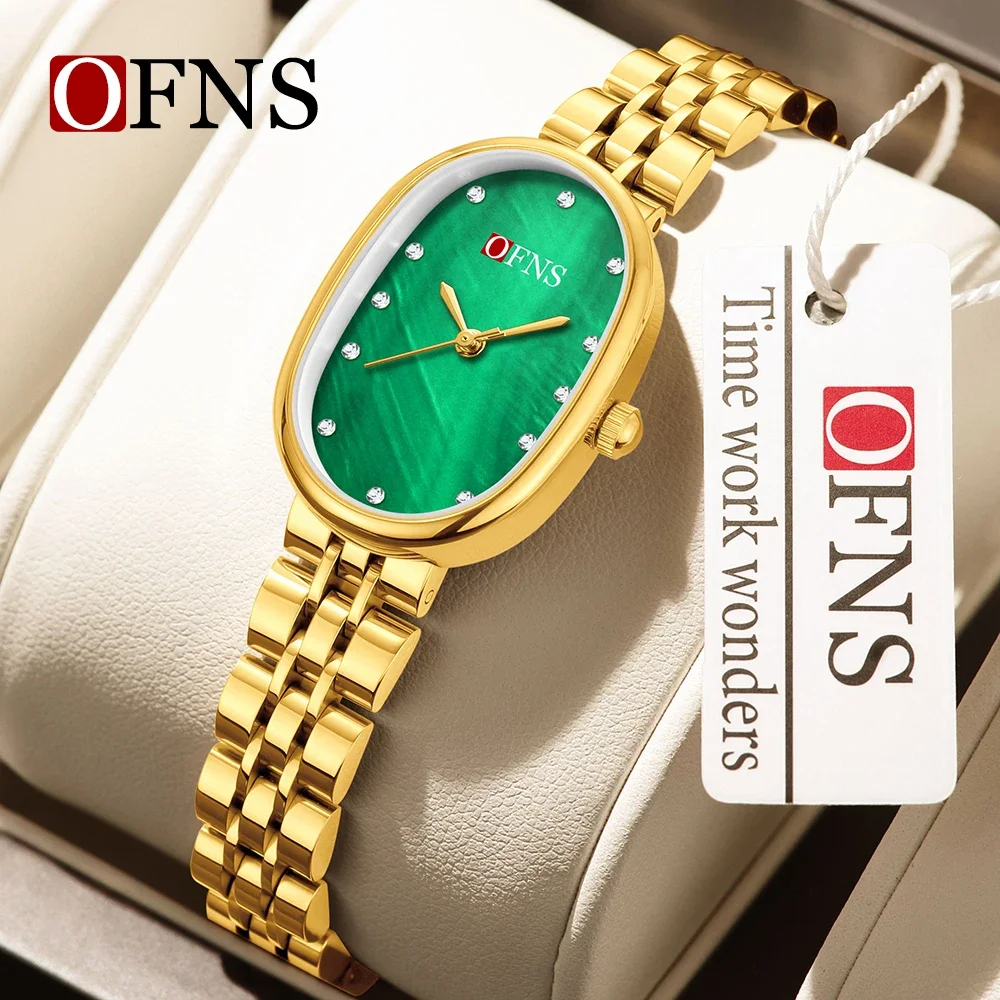 OFNS Top Brand 1531 Casual Lightweight Women's Quartz Watch with Bell Point Mother Diamond Oval Waterproof Women's Quartz Watch