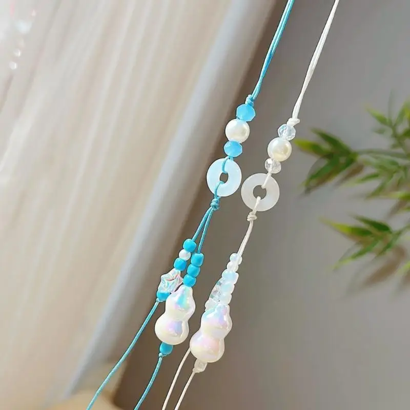 Colorful Gourd Phone Strap with Colorful Beads Handwoven Pendant Accessory Stylish Car Chain Ornament