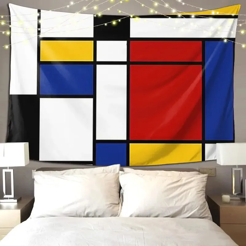 VIKAMA Mondrian Geometrischer Farbblock-Wandteppich, moderne abstrakte Kunst, minimalistischer nordischer Stil, Wohnzimmerdekoration