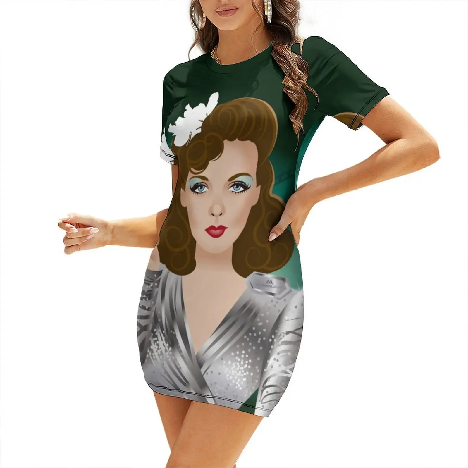 

Ida Lupino Short-Sleeved Dress Women's evening dress Women's dress Female clothing