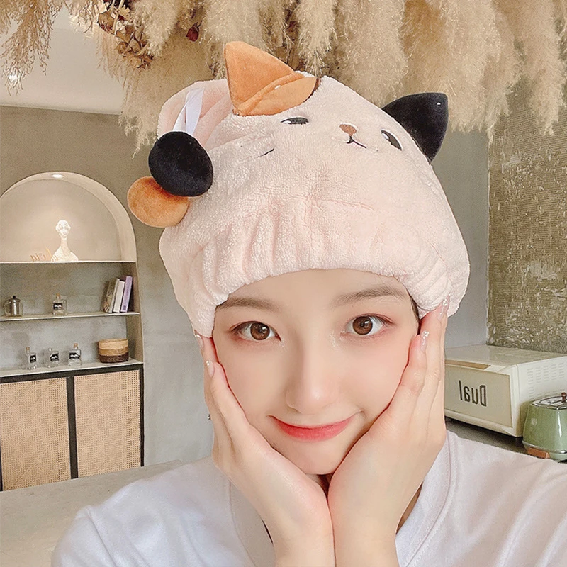 Quick Dry Bath Hair Drying Towel, Cute Cat, Gatinho, Kid Hair Turban, Head Wrap, Hat Cap, Bathing Tool, Orelhas Padrão, Toalhas com capuz