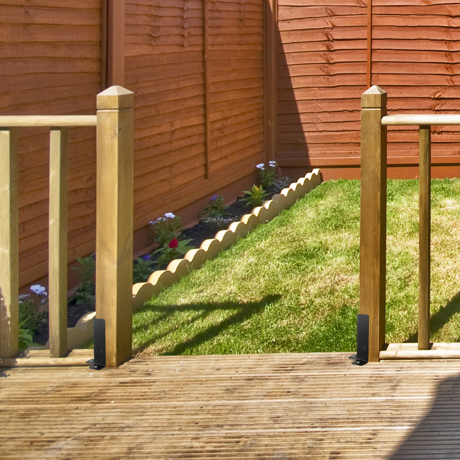 

4Sets Pergola Bracket Set Metal Fence Post Braces Heavy Duty Base Brackets for Deck Railing Fence Support Mailbox Post Repair