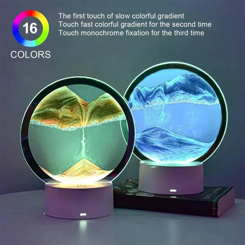 Creative Quicksand Night Light with USB 3D Sandscape Table Lamp Natural Landscape Bedside Lamps Office and Home Decor Gift