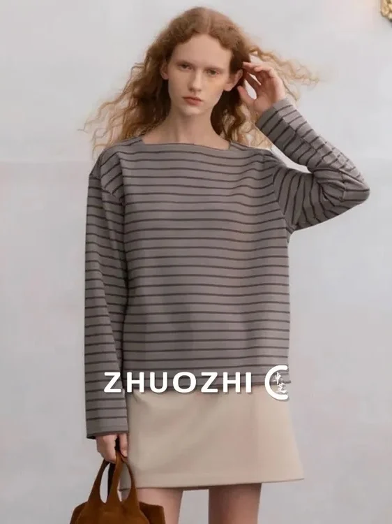 

Винтажная полосатая толстовка ZhuoZhi с капюшоном, женская футболка с длинным рукавом, французский стиль, креативный узор, хлопок, влагоотводящая ткань