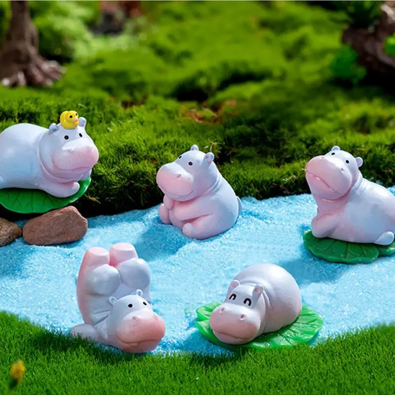 Resin Hippo Statue Small TinyHippopotamus Figurines Cartoon Mini Animal Art Crafts Sculpture For Desktop Dashboard Home Decor