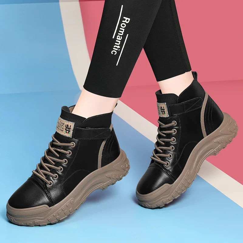 Botín alto, zapatos de mujer, zapatillas de deporte para mujer, zapatos de plataforma con cuña, botas de trabajo de suela blanda para caminar y conducir, zapatos informales para mujer