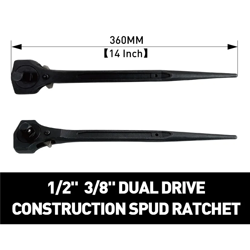 MacWork-Llave de trinquete Spud de construcción de Doble accionamiento, llave de trinquete resistente, cabeza redonda, doble palanca, llave de andamio, 14 pulgadas, 1/2 pulgadas, 3/8 pulgadas