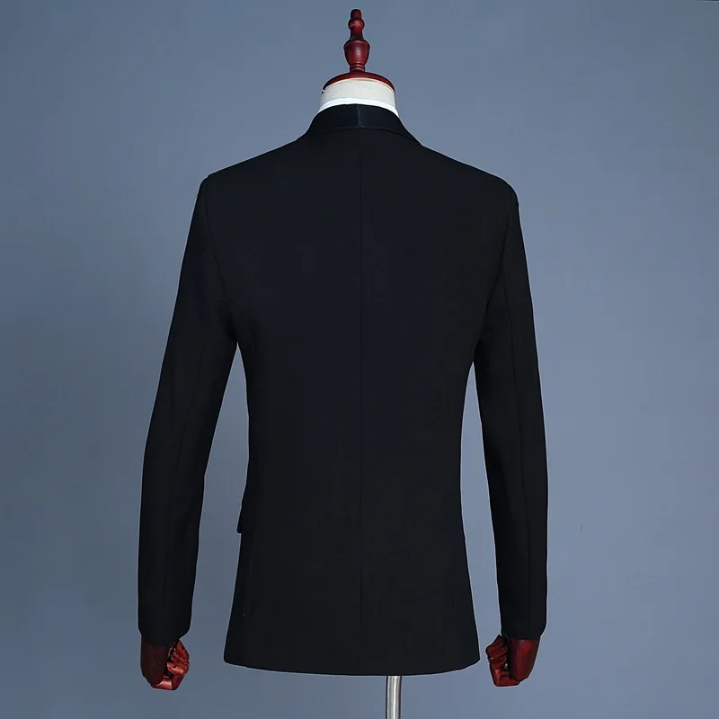 Spring New Men's Black Two-Piece Suit: White Notched Lapel Long-Sleeve Blazer Paired with Matching Trousers. Asian Sizes S-3XL.