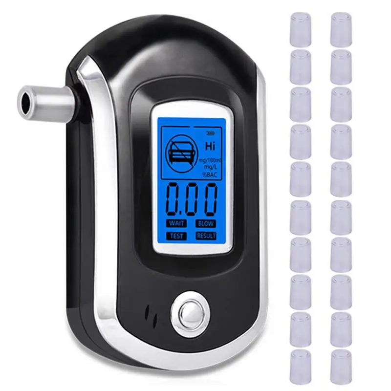 Portable Alcohol Tester With 20 Mouthpieces  High-Accurate Professional Digital Breath Breathalyzer With LCD Dispaly