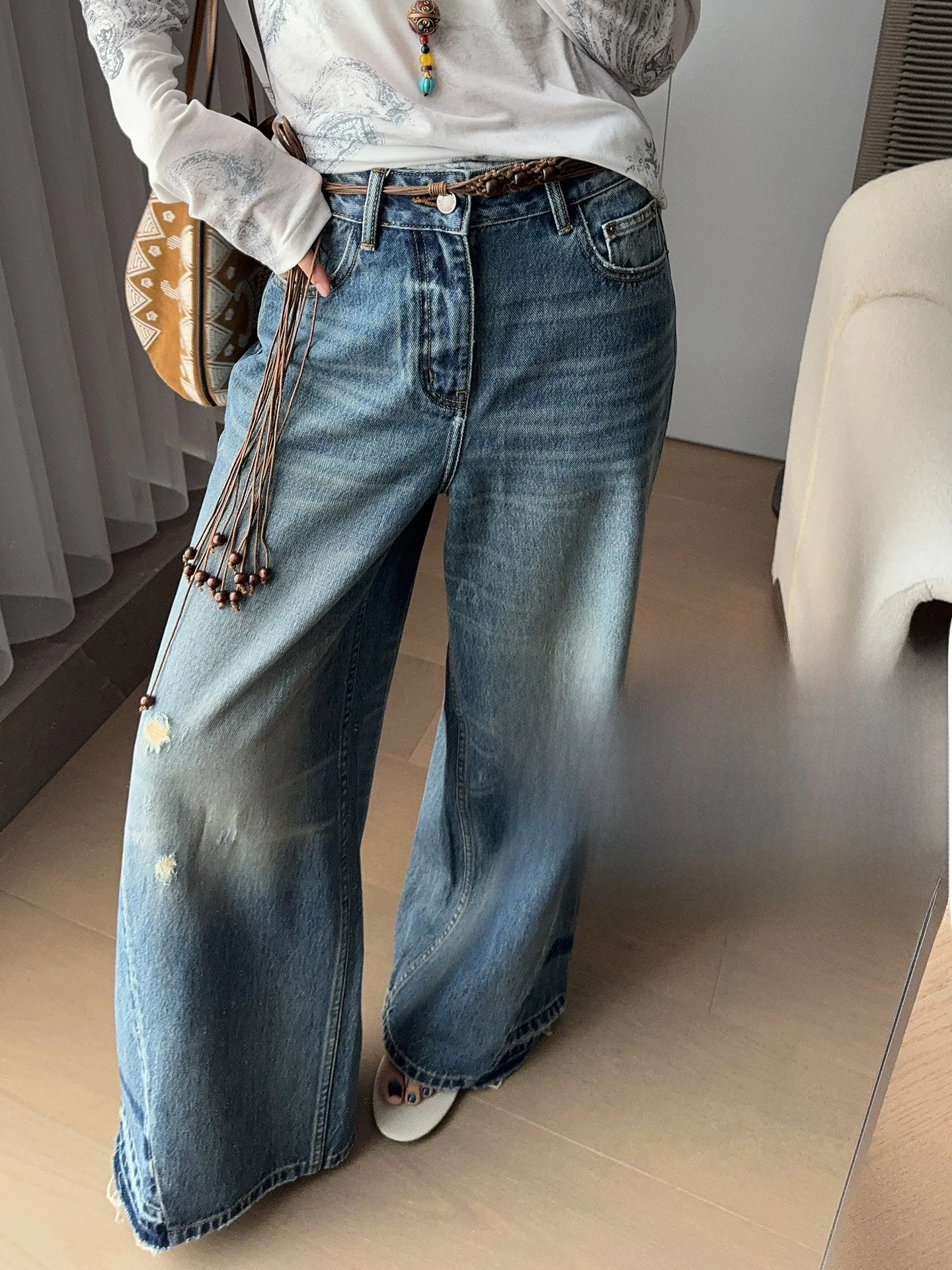 

Meyang Mis Sea Широкие джинсовые синие джинсы с высокой талией Повседневные женские джинсы свободного кроя Four Seasons Универсальные