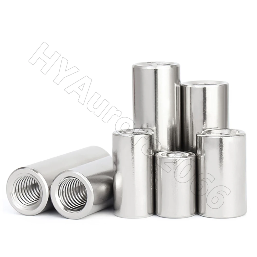 304 Round Thicken Connector Nuts, M2 to M12 Extension Column Joint Coupling Nut, Stainless Steel Cylindrical Connect Screw Nut